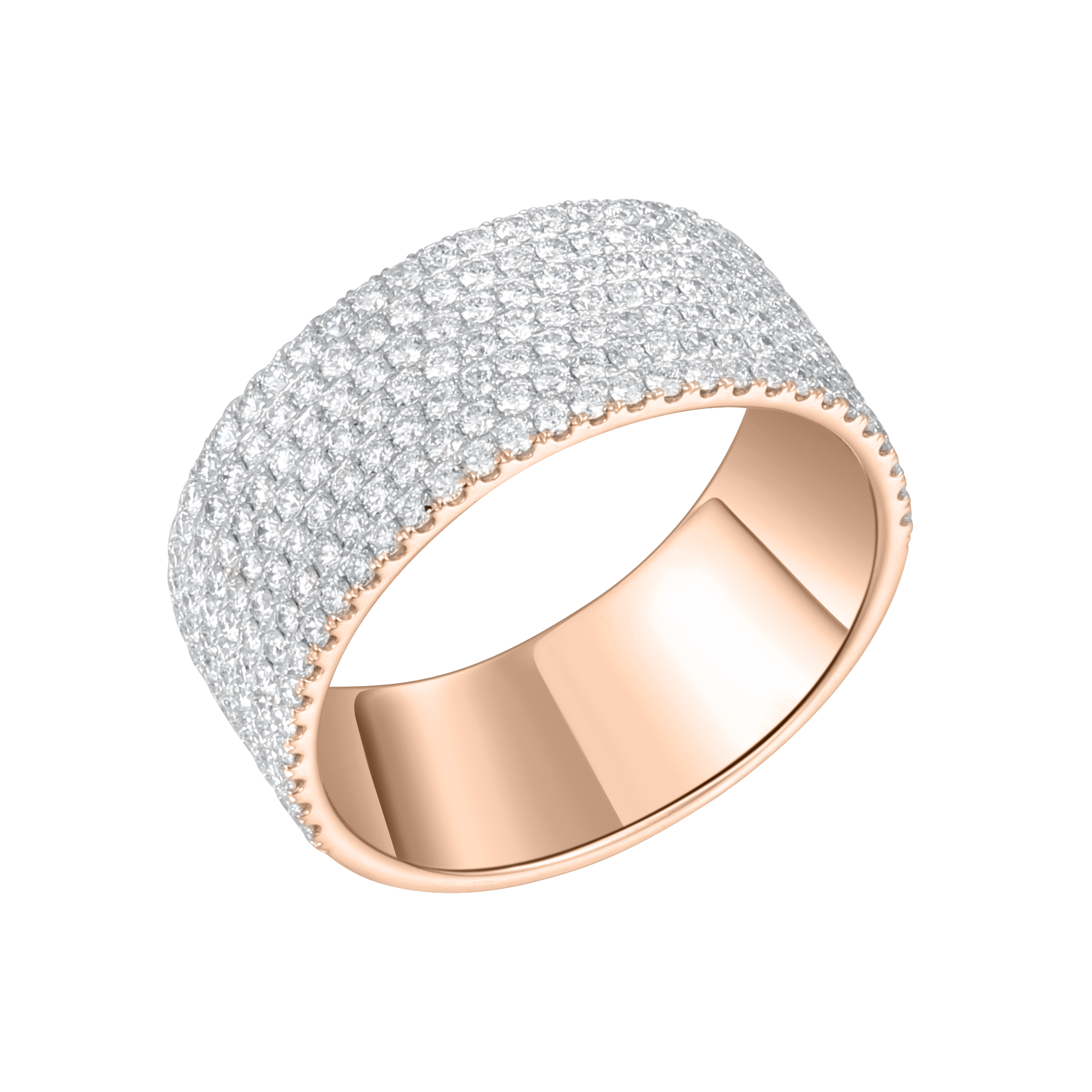 Seven-row flat pavé diamond ring
